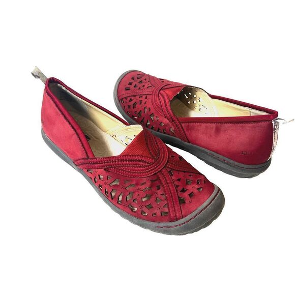 Jambu JBU Memory Foam Womens Sz 11M Red Fabric Flats Comfort Casual Slip On Shoe - Picture 1 of 11